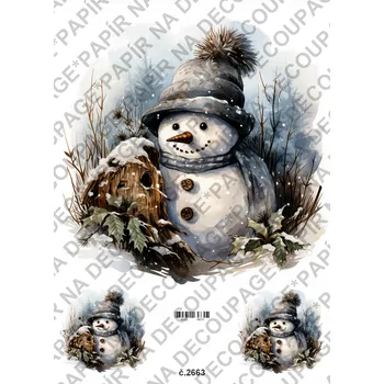 Umělecký papír Rýžový a soft papír na decoupage - Sněhulák - KB2663 Materiál: Soft, Rozměr: A4