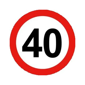 Nejvyšší omezená/konstrukční rychlost vozidla 40 km, bezpečnostní tabulka, plast 2 mm - kruh 15 cm