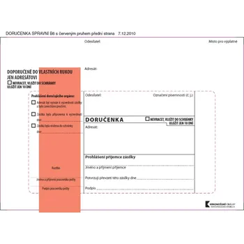Obálka Krkonošské obálky Samolepící obálka s doručenkou a červeným pruhem B6 100 ks