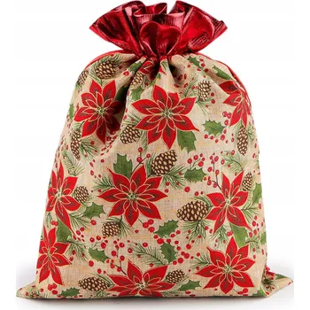 Vánoční dekorace Vánoční dárkový pytlík 30×40 cm - imitace juty, vánoční motiv