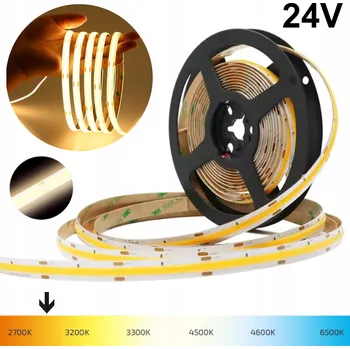 LED páska LED COB pásek 24V 10W-12W/m TEPLÁ BÍLÁ 3000K BEZ BODŮ NEON IP20