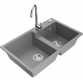 Granitový dřez Dvoukomorový granitový dřez Mexen Tomas šedý
