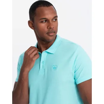 Pánská móda Pánská jednobarevná polokošile BASIC z piké úpletu - mátová V18 OM-POBS-0100 - XL