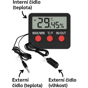 Teploměr s externím vlhkoměrem DTH-74, s kalibrací