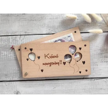 Obálka Dřevěná obálka na peníze - Balónky