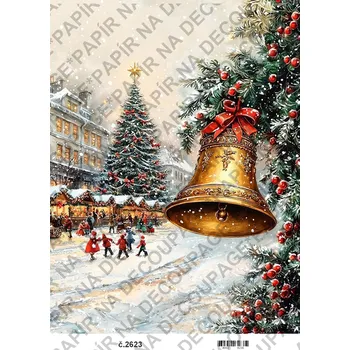 Umělecký papír Rýžový a soft papír na decoupage - Zimní město a zvon - KB2623 Materiál: Soft, Rozměr: A4
