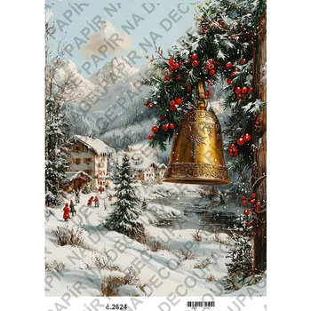 Umělecký papír Rýžový a soft papír na decoupage - Zimní město a zvon - KB2624 Materiál: Soft, Rozměr: A4