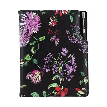 Zápisník Notes DESIGN A5 nelinkovaný - černá - květy