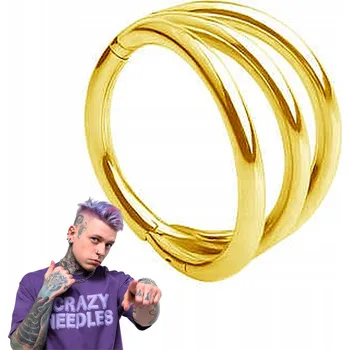 Náušnice Titanový kroužek trojitý clicker zlatý helix conch lobe 1,2/10