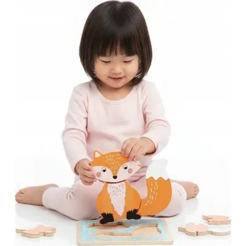 Dřevěná hračka PUZLE DREWNIANE UKŁADANKA DREWNIANA Z LISKIEM DŘEVĚNÉ STAVEBNICE PRO DÍTĚ