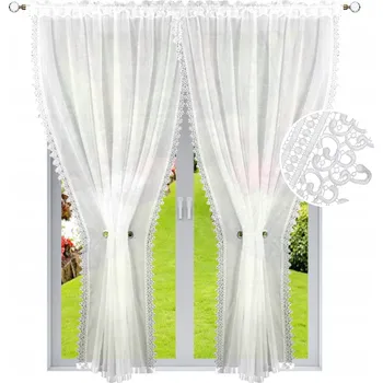 Záclona HOTOVÁ ZÁCLONA 300x230 ZÁVĚSY ZÁCLONA BÍLÁ S KRAJNOU na balkonové okno