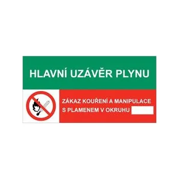 HLAVNÍ UZÁVĚR PLYNU - ZÁKAZ MANIPULACE S PLAMENEM V OKRUHU, KOMBINACE, plast 2 mm 150x75 mm