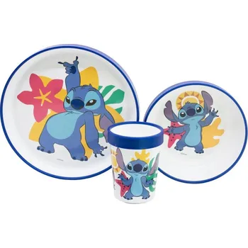 Party nádobí Protiskluzová sada plastového nádobí s kelímkem Stitch