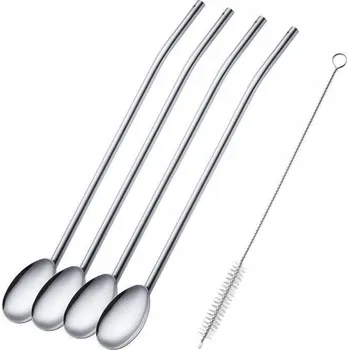 Příbor SADA 4 LŽIČEK S BRČKY NA PITÍ + KARTÁČEK OCEL