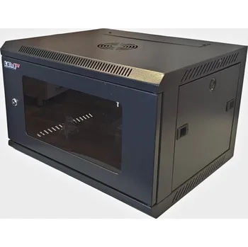 Rozvaděč LEXI-Net 19" nástěnný rozvaděč 9U 600x450, nosnost 60 kg, skleněné dveře, rozložený, černý LN9U-60/45-B