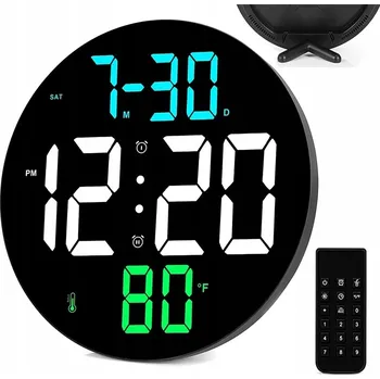 Hodiny LED digitální nástěnné hodiny 23 cm s dálkovým ovládáním a USB napájením, vícebarevné