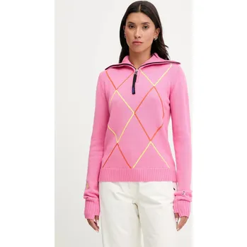 Dámský svetr Vlněný svetr Rossignol JCC dámský, růžová barva, s pologolfem, RLNWO17 30X, vel. S
