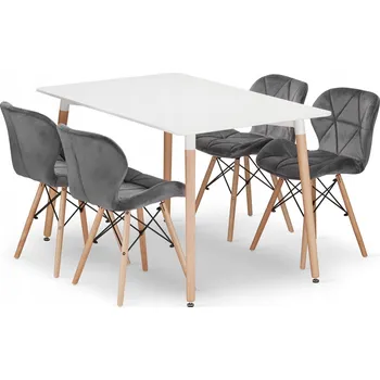 JÍDELNÍ SET DO KUCHYNĚ: BÍLÝ OBDÉLNÍKOVÝ STŮL 120X80CM + 4 ŠEDÉ ŽIDLE