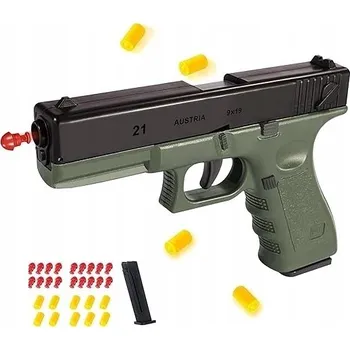 Dětská zbraň POLOAUTOMATICKÁ PISTOLE NA PLASTOVÉ KULIČKY SE ZÁSOBNÍKEM A IMITACÍ NÁBOJNIC