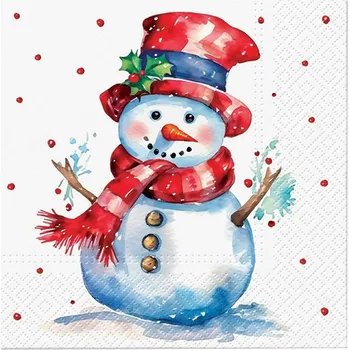 Papírový ubrousek Ubrousky 20ks Watercolor Snowman 33x33 cm