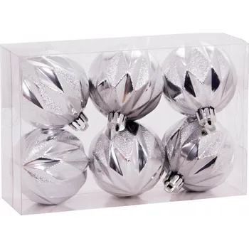 Vánoční dekorace Sada 6 vánočních baněk 6 cm STŘÍBRNÉ, ČERVENÉ, ZLATÉ