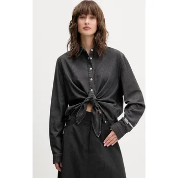 Dámská košile Džínová košile Karl Lagerfeld Jeans dámská, šedá barva, relaxed, s klasickým límcem, A4W11001 90X, vel. XL