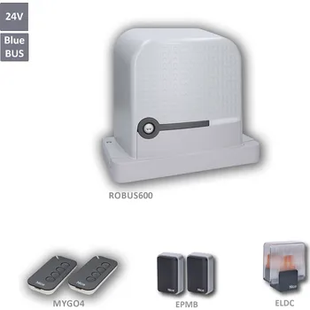 RBS600BDKCE sada pohonu Nice pro bránu do 600 kg - sada obsahuje pohon posuvné brány RBS600 24V, elektroniku s přijímačem, 2 x 4-kanál. vysílač, fotobuňky, maják, ovládání přes aplikaci