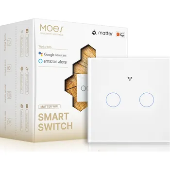 vypínač Dvojitý dotykový skleněný vypínač Matter, bílý Moes MWS-EU2-WH