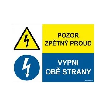 POZOR ZPĚTNÝ PROUD - VYPNI OBĚ STRANY, KOMBINACE, plast 1 mm, A5