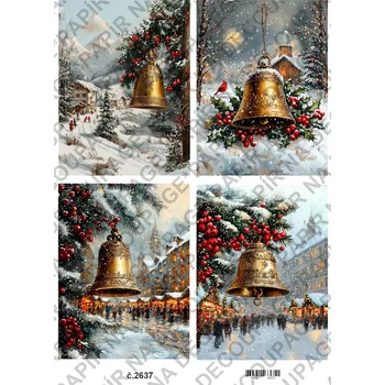 Výtvarný papír Rýžový a soft papír na decoupage - Zimní město a zvon - KB2637 Materiál: Rýžový papír, Rozměr: A4