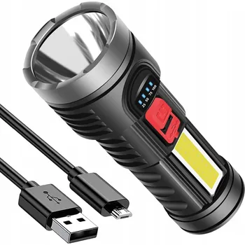 Svítilna Výkonná akumulátorová nabíjecí svítilna USB LED OSL + COB 145 x 56 mm černá