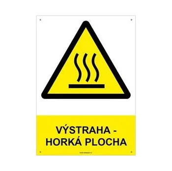 VÝSTRAHA - HORKÁ PLOCHA - bezpečnostní tabulka s dírkami, plast A4, 2 mm