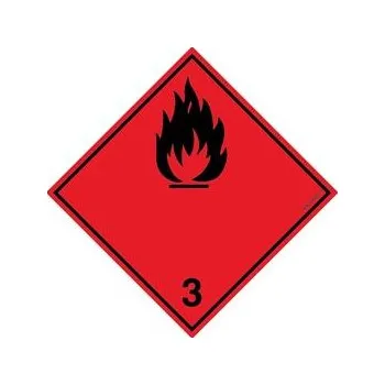 NEBEZPEČÍ POŽÁRU - HOŘLAVÉ KAPALINY Č.3 ČERNÝ SYMBOL, Samolepka 100x100 mm