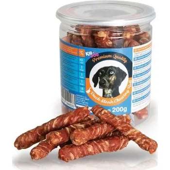 Pamlsek pro psa KIDDOG kachní steak na buvolí tyčince - PREMIUM QUALITY 200 g dóza