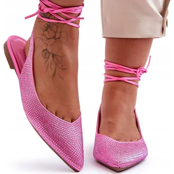 Dámské baleríny Růžové baleríny se šněrováním a zdobením cvočky, velikost 37
