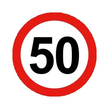 Nejvyšší omezená/konstrukční rychlost vozidla 50 km, bezpečnostní tabulka, plast 0,5 mm - kruh 15 cm
