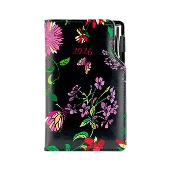 Diář Diář DESIGN týdenní kapesní 2026 český - černá - Květy