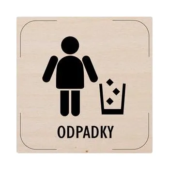 Cedulka na dveře - Odpadky - piktogram, dřevěná tabulka, 80 x 80 mm