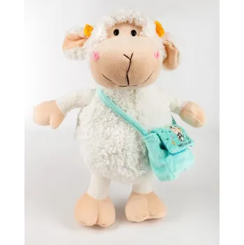 Dekorativní polštářek Dětský plyšák Ovečka s taškou mentol 30 cm