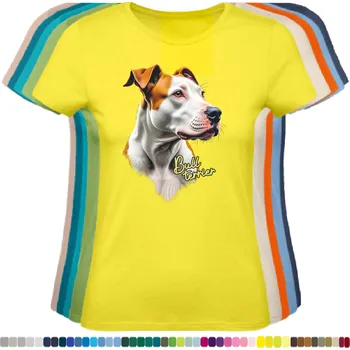 Dámské tričko damske-levne-bavlnene-tricko-digitalni-potisk-pes-bullterrier Barva: Lemon - citronové, velikost: M