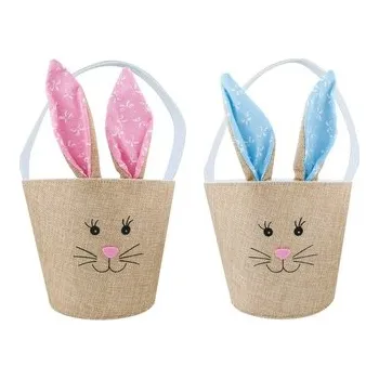 Velikonoční dekorace Košík textilní zajíček s ušima 18x15,5 cm