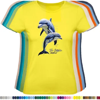 Dámské tričko damske-levne-bavlnene-tricko-digitalni-potisk-savci-delfini Barva: Lemon - citronové, velikost: 3XL