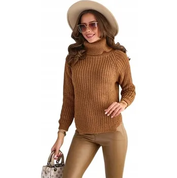 Dámský svetr Royalfashion dámský svetr hnědý klasický do boků univerzální velikost