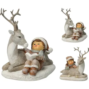 Vánoční dekorace Figurka holčičky s jelenem 12 cm (mix /cena za 1 ks)