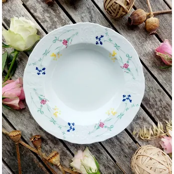 Talíř BERNADOTTE talíř hluboký 23 cm, barevné květiny, Thun 1794 (Porcelánový talíř 2. jakost)