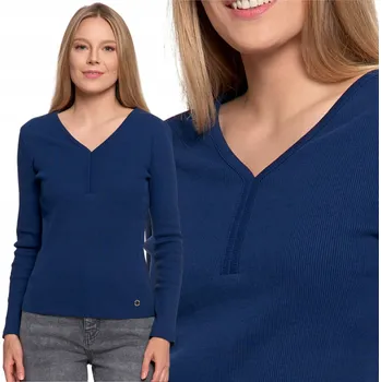 Dámská halenka DÁMSKÁ HALENKA MODRÁ BAVLNĚNÁ DLOUHÝ RUKÁV VÝSTŘIH DO SRDÍČKA MORAJ XL