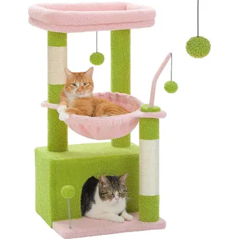 Škrabadlo pro kočky 4v1 KAKTUS 2 pelíšky a boudička (83 cm) Barva: růžovo-zelená