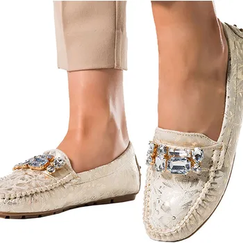 Dámské polobotky Mokasíny Dámské Polobotky Nazouvací Ploché Ozdobné KŘIŠŤÁLY Béžové vel. 36