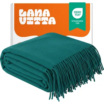 deka Vlněná deka teplá "Grand" 100% vlna Pléd tmavě tyrkysová 140x200 cm