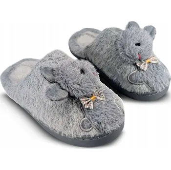 Dámské pantofle Dámské teplé Pantofle Bamboše s kožíškem, plyšové, šedé, 40/41